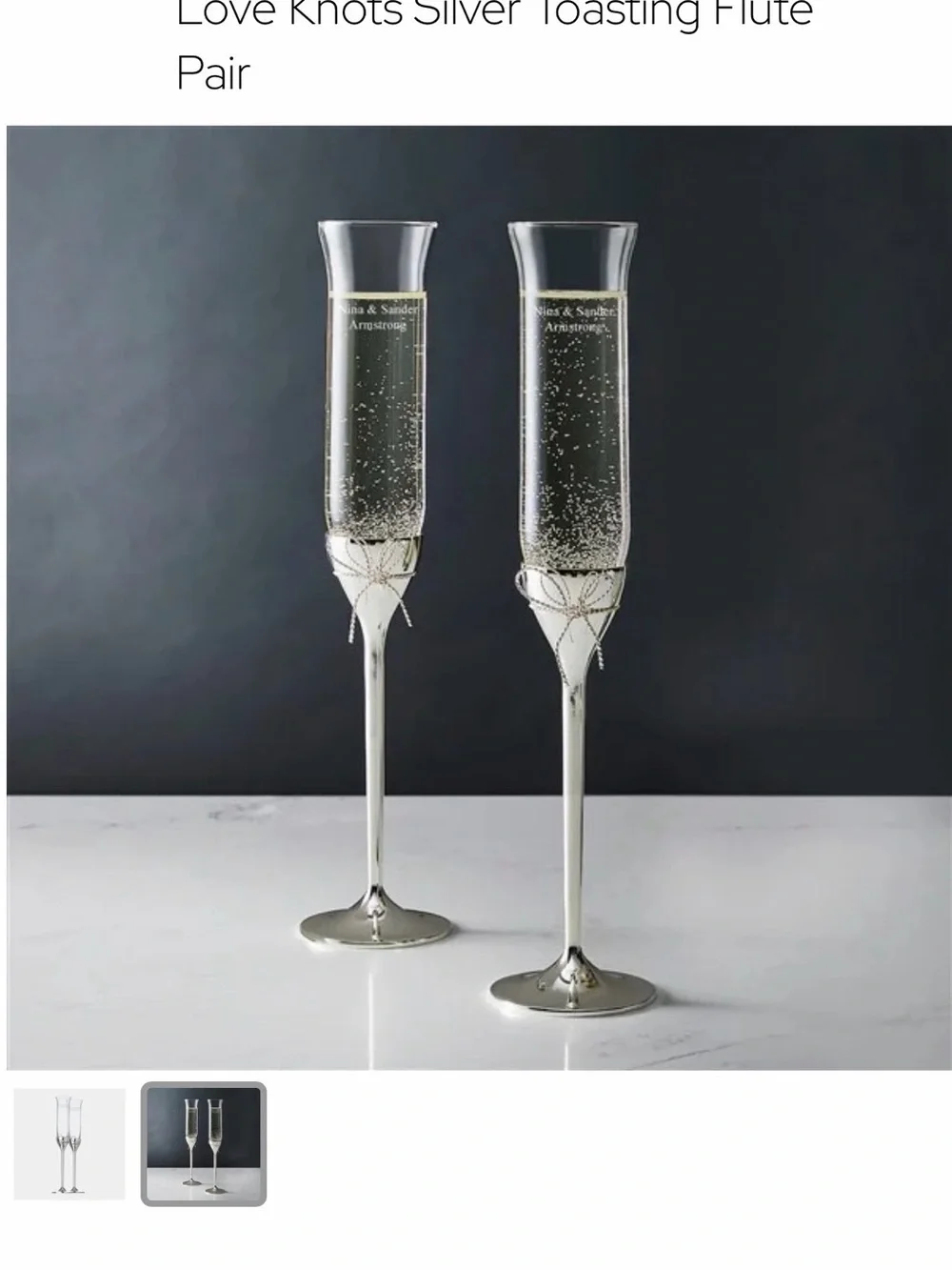 BNIB VERA WANG Silver Love Knots Toasting Flute Pair